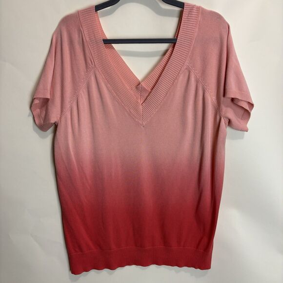 Vtg Fashion Bug Women's V-neck Short Sleeve Sweater Peach Pink Ombré Y2K 18/20 - Picture 1 of 6